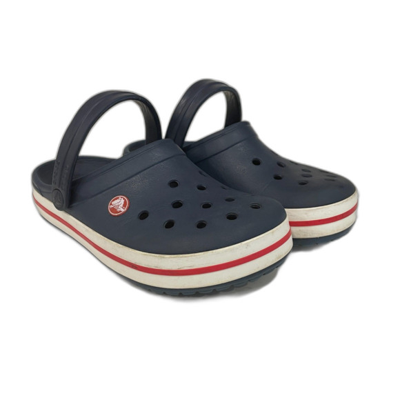 Adult Unisex Navy Crocs Clogs with White & Red Accents on Sole Size 6W / 4M - Picture 3 of 15